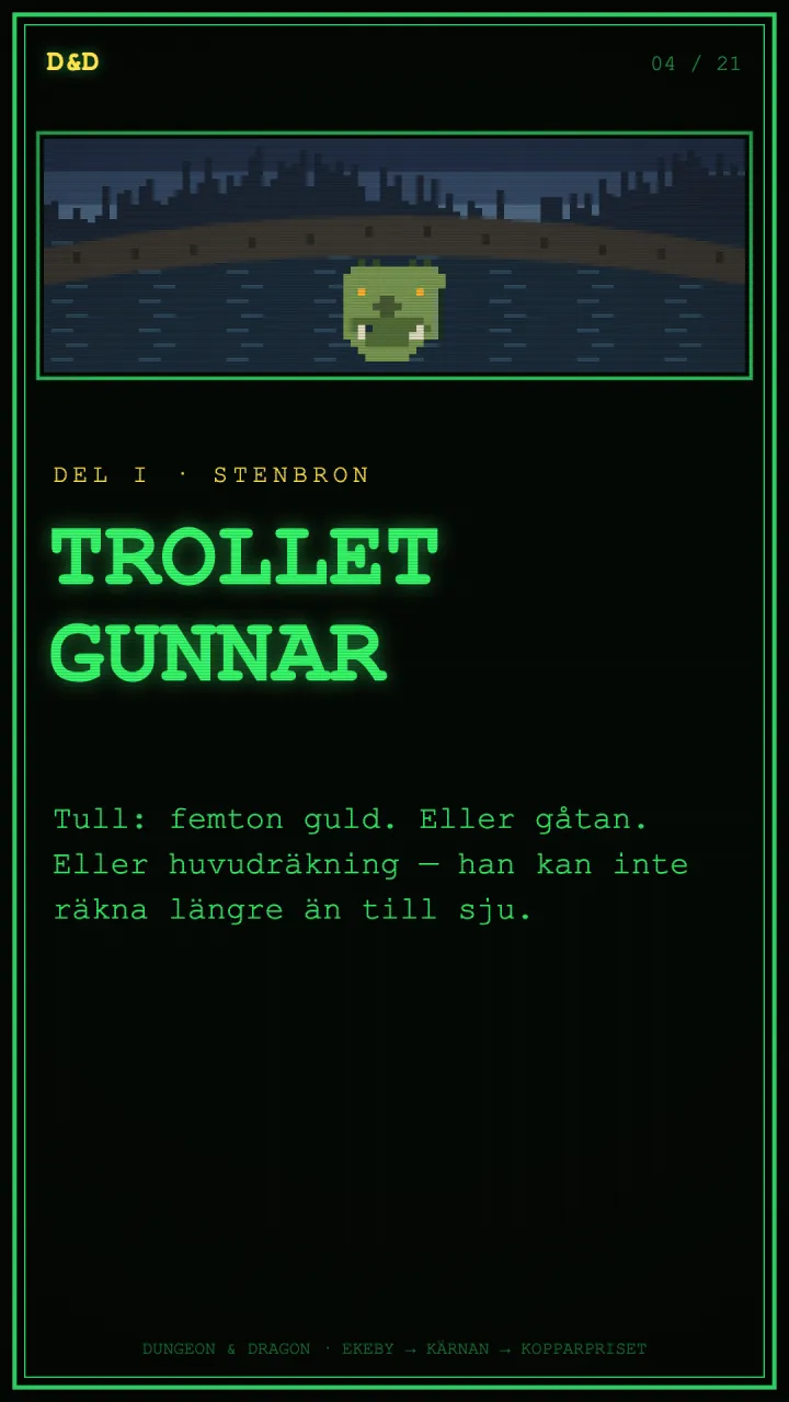 CRT-affisch: TROLLET GUNNAR som vaktar stenbron.