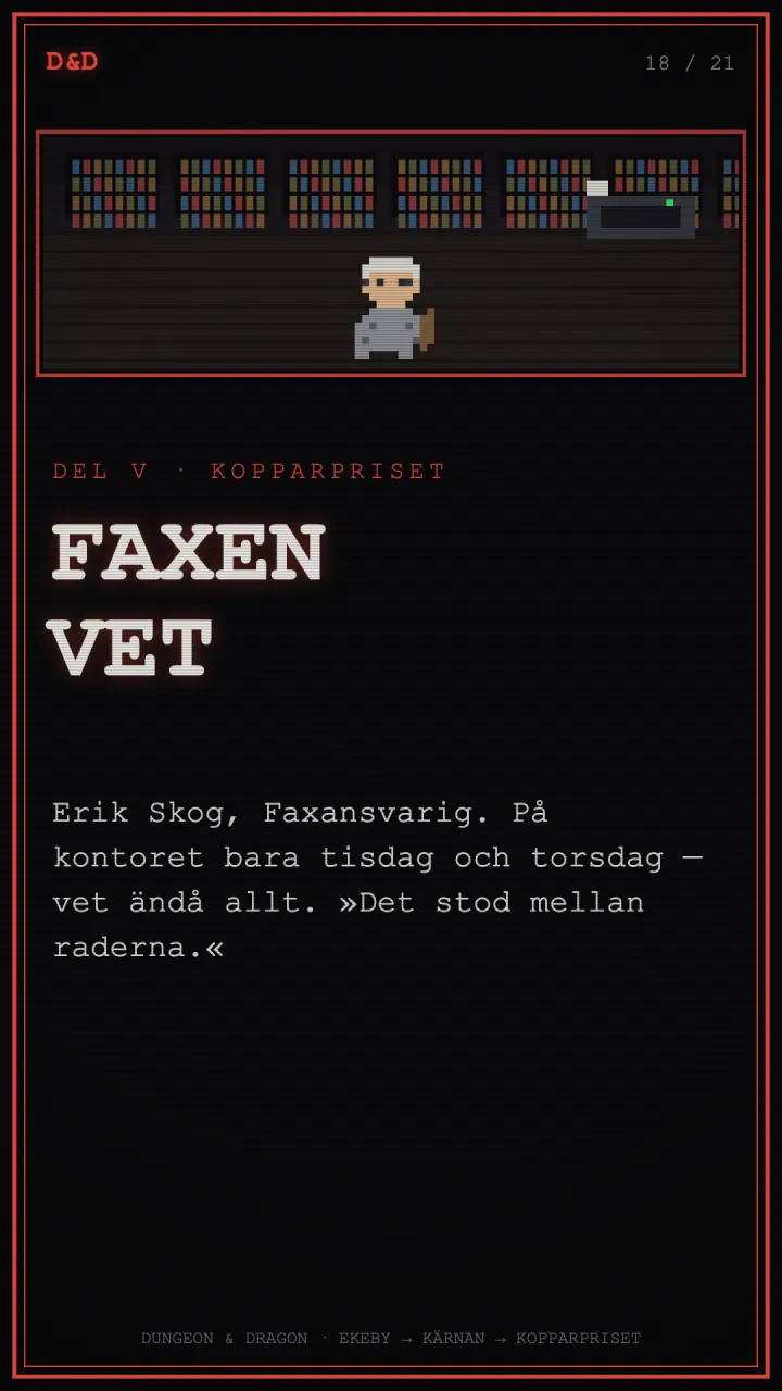 CRT-affisch: FAXEN VET, Erik Skog i faxrummet.