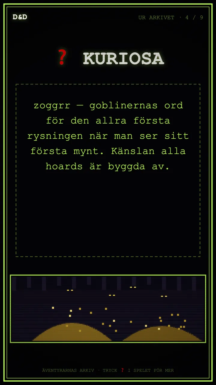Kuriosakort om ordet zoggrr — goblinernas första rysning av ägande.